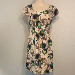Boden Limited Edition Cream & Green Floral Print Partial Silk Chic Dress Size 8